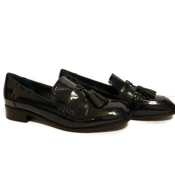 navy blue patent leather loafers